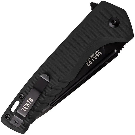 Tekto Knives F3 Charlie Button Lock Knife Black Titanium Coated D2 Tool Steel Blade G10 Handle Extended Tang Pocket Clip by Tekto Knives