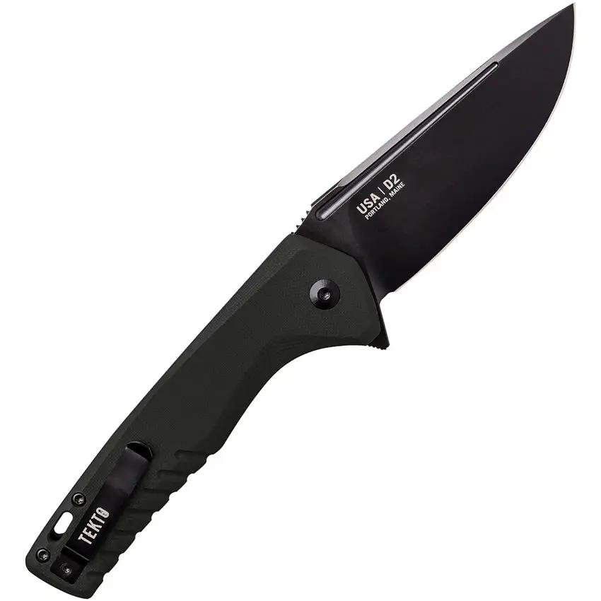 Tekto Knives F3 Charlie Button Lock Knife Black Titanium Coated D2 Tool Steel Blade G10 Handle Extended Tang Pocket Clip by Tekto Knives