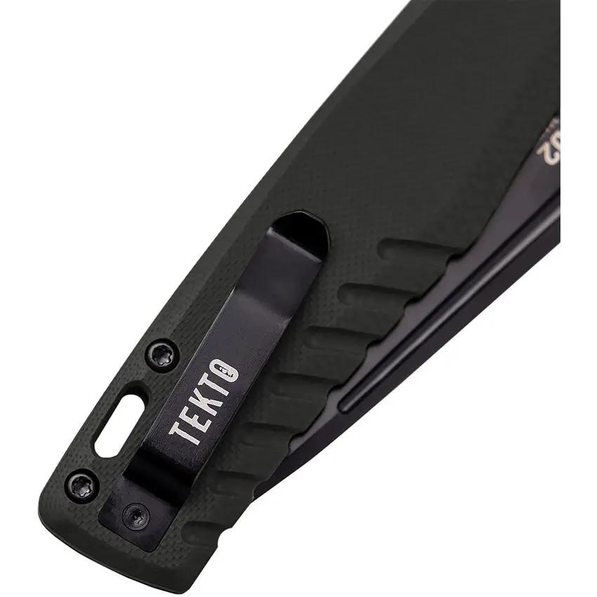 Tekto Knives F3 Charlie Button Lock Knife Black Titanium Coated D2 Tool Steel Blade G10 Handle Extended Tang Pocket Clip by Tekto Knives