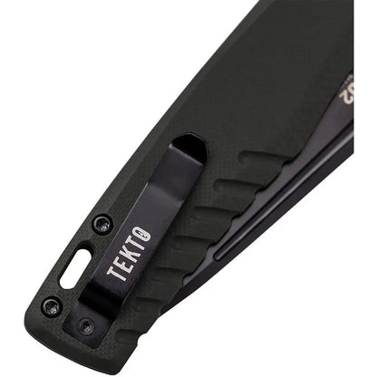 Tekto Knives F3 Charlie Button Lock Knife Black Titanium Coated D2 Tool Steel Blade G10 Handle Extended Tang Pocket Clip by Tekto Knives