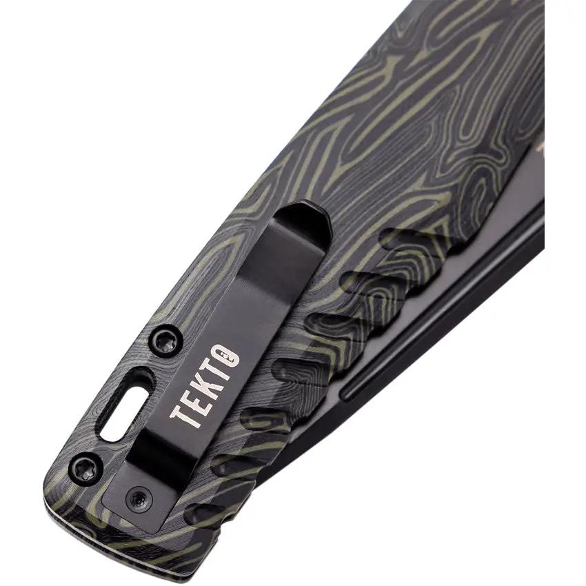 Tekto Knives F3 Charlie Button Lock - D2 Tool Steel Blade, Black Green G10 Handle, Extended Tang by Tekto Knives