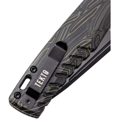 Tekto Knives F3 Charlie Button Lock - D2 Tool Steel Blade, Black Green G10 Handle, Extended Tang by Tekto Knives