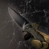 Tekto Knives F3 Charlie Button Lock - D2 Tool Steel Blade, Black Green G10 Handle, Extended Tang by Tekto Knives