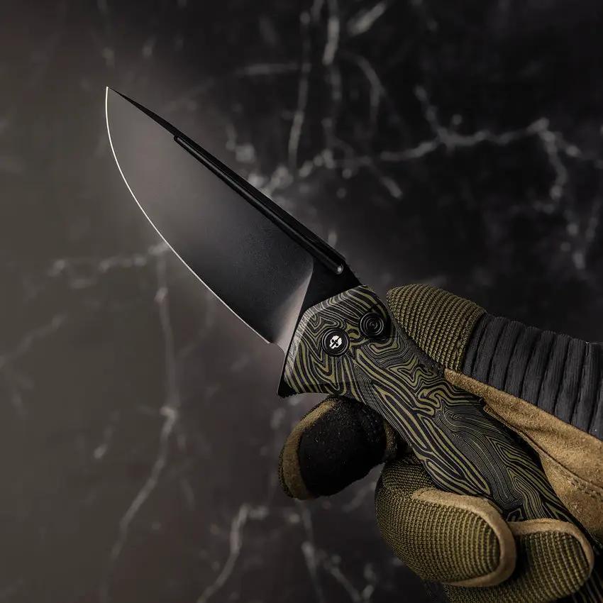Tekto Knives F3 Charlie Button Lock - D2 Tool Steel Blade, Black Green G10 Handle, Extended Tang by Tekto Knives