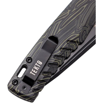 Tekto Knives F3 Charlie Button Lock - D2 Tool Steel Blade, Black Green G10 Handle, Extended Tang by Tekto Knives