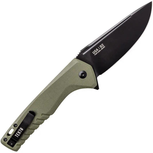 Tekto Knives F3 Charlie Button Lock - OD Green G10 Folding Knife With D2 Tool Steel Blade by Tekto Knives