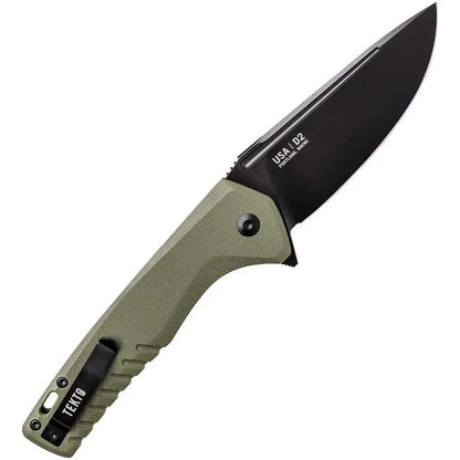 Tekto Knives F3 Charlie Button Lock - OD Green G10 Folding Knife With D2 Tool Steel Blade by Tekto Knives