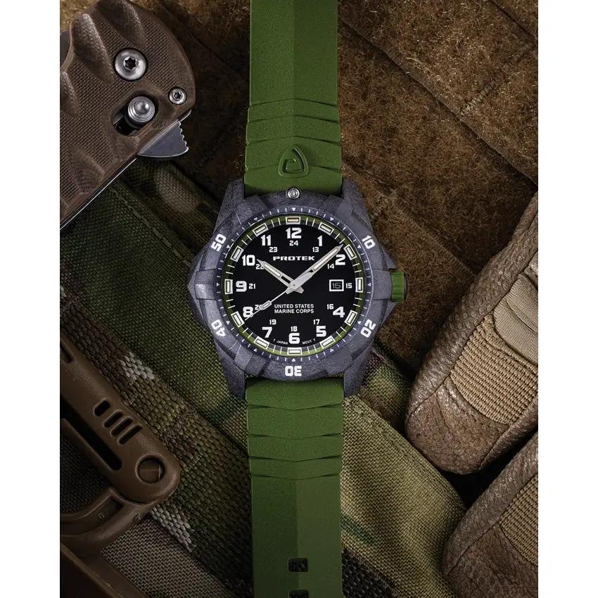 ProTek Premium USMC Dive 1015G Watch For Divers With 42mm Carbon Case 300m Water Resistance by ProTek