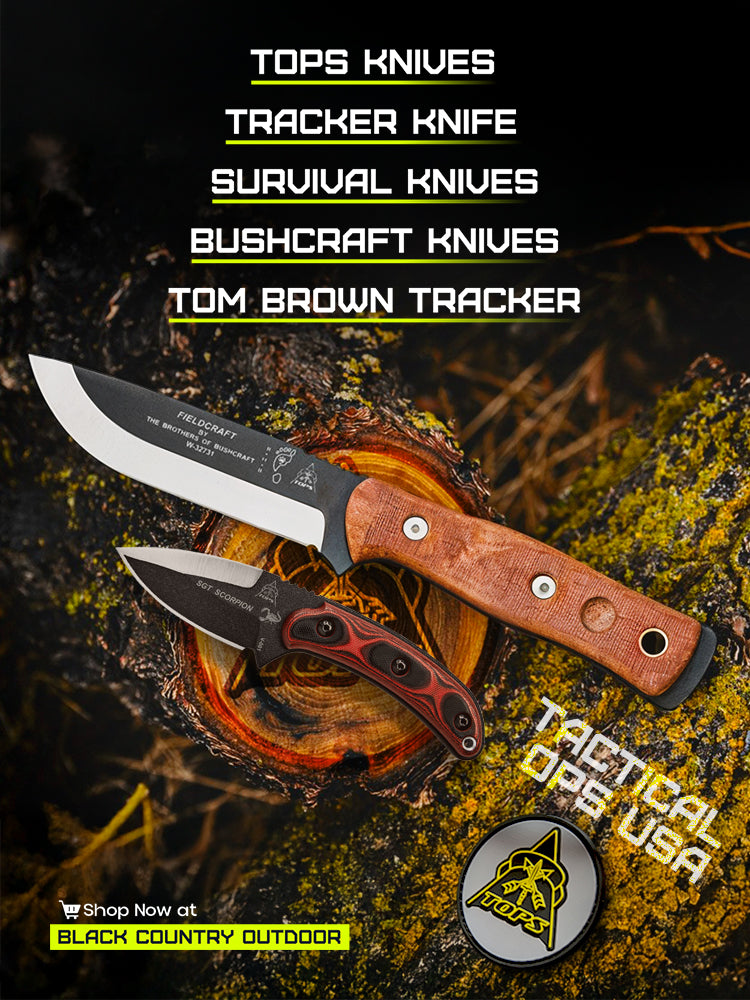 TOPS Knives, Tracker Knife, Bushcraft Knives, Survival Knives & Tom Brown Tracker Shop Now at BlackCountryOutdoor
