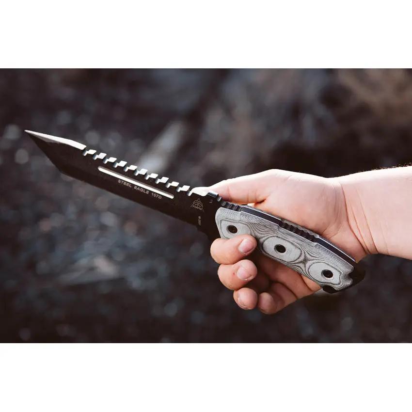 TOPS Steel Eagle SE107D Tactical Knife Sawback 1095 Blade Full Tang Micarta Handle for Outdoorsmen by Black Country Outdoor