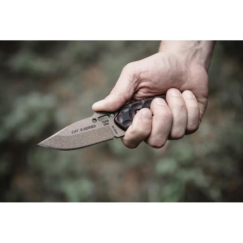 TOPS C.A.T. 200S-05 Fixed Blade Knife - 3.25-Inch Tan Traction-Coated Blade With Rugged G10 Handle by TOPS
