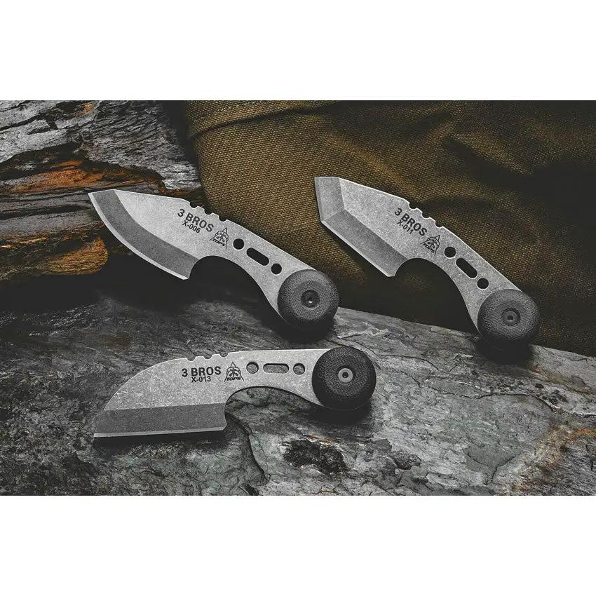 TOPS 3 Bros Combo Set 3BRCMB Hunters Point Sheepsfoot Tanto Knives With 1095HC Steel OnePiece Build Belt Sheath by Black Country Outdoor