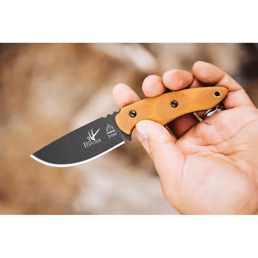 TOPS 3 Pointer Knife Tan Canvas Micarta 3PR02 Premium EDC Tool For Outdoor Enthusiasts by Black Country Outdoor