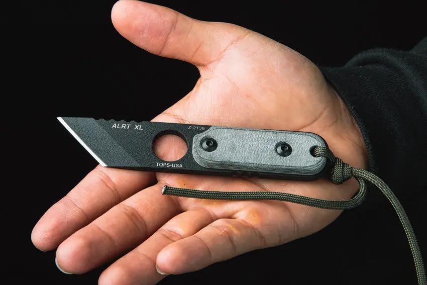 TOPS ALRTXL-03 TP Fixed Blade Knife - Compact Neck Carry With 2.75in Tanto Micarta Handle by TOPS