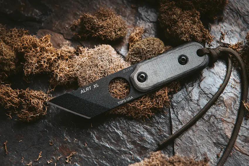 TOPS ALRTXL-03 TP Fixed Blade Knife - Compact Neck Carry With 2.75in Tanto Micarta Handle by TOPS