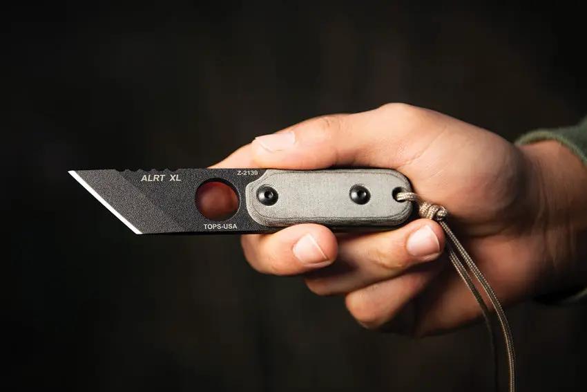 TOPS ALRTXL-03 TP Fixed Blade Knife - Compact Neck Carry With 2.75in Tanto Micarta Handle by TOPS