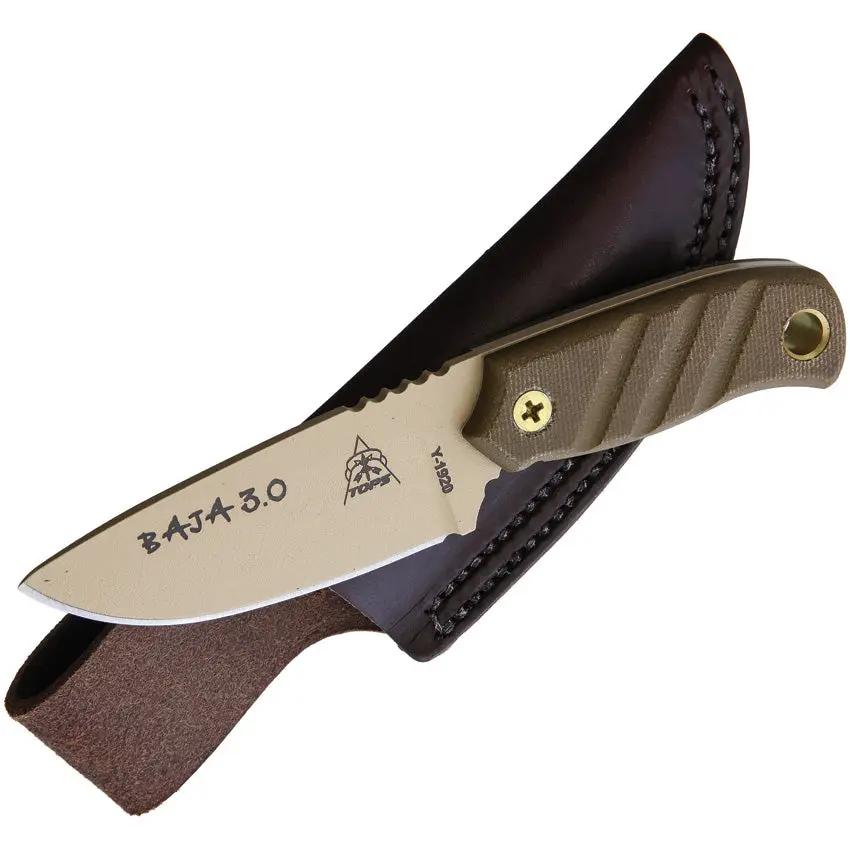 TOPS Baja Knife BAJA-03 Full Tang 1095 High Carbon Steel Outdoor Survival Knife With Green Micarta Handle For Campers by Black Country Outdoor
