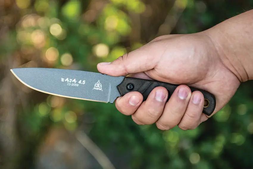 TOPS Baja 4.5 Fixed Blade Knife - Rugged Green Micarta Handle, Full Tang, Cerakote 1095HC For Outdoor Survivalists by TOPS