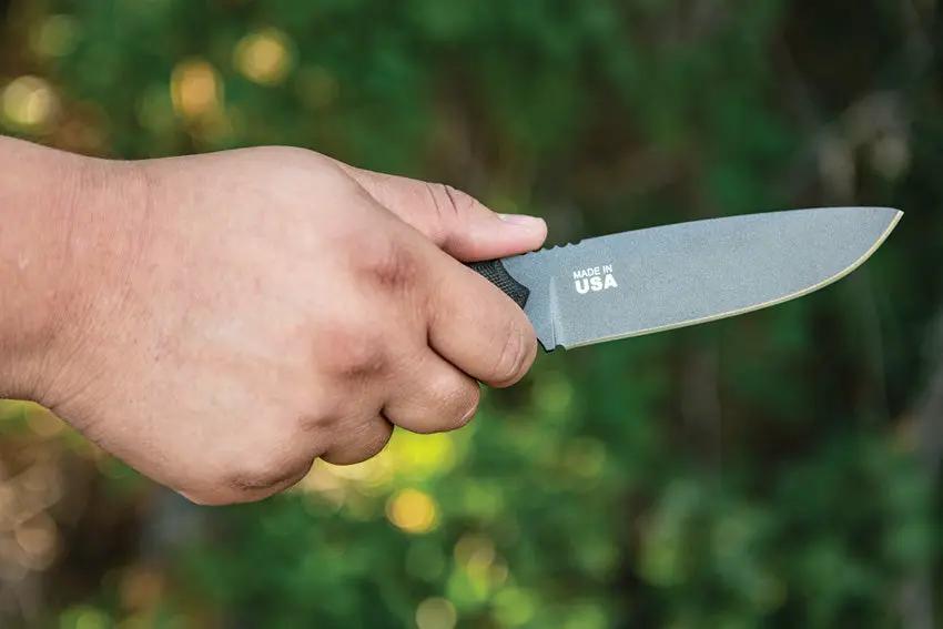 TOPS Baja 4.5 Fixed Blade Knife - Rugged Green Micarta Handle, Full Tang, Cerakote 1095HC For Outdoor Survivalists by TOPS