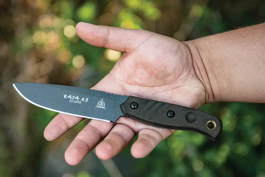 TOPS Baja 4.5 Fixed Blade Knife - Rugged Green Micarta Handle, Full Tang, Cerakote 1095HC For Outdoor Survivalists by TOPS