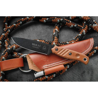 TOPS Baja 4.5 Reserve Edition Knife For Outdoor Survival Enthusiasts, 4.88 Inch Black Coated Blade, Tan Micarta Handle by Black Country Outdoor