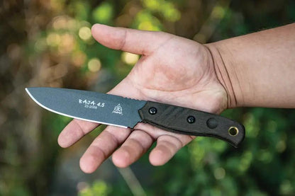TOPS Baja Knife Survival Kit For Outdoor Enthusiasts 1095 Full Tang Micarta Handles Whistle Fire Starter Belt Sheath by Black Country Outdoor