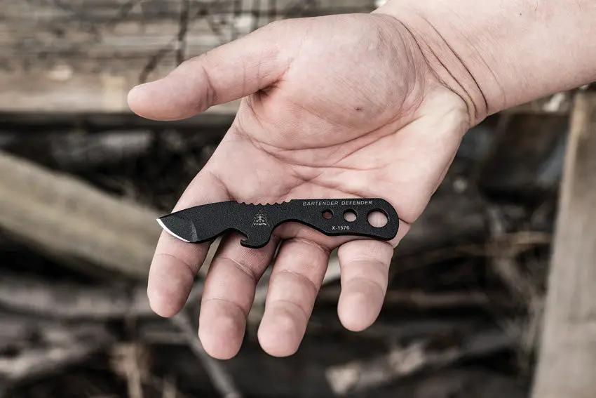 TOPS Bartender Defender BAR 01 1095 High Carbon Steel Neck Knife With Bottle Opener And Kydex Sheath For Bartenders by Black Country Outdoor