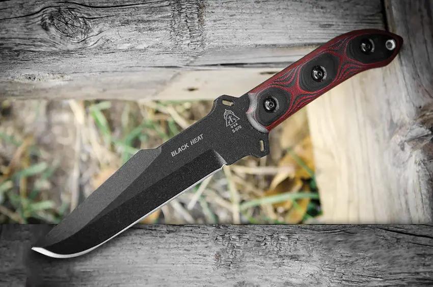 TOPS Black Heat Fixed Blade BLKHT01 - Rugged Full Tang Outdoor Knife With Coated Blade by TOPS