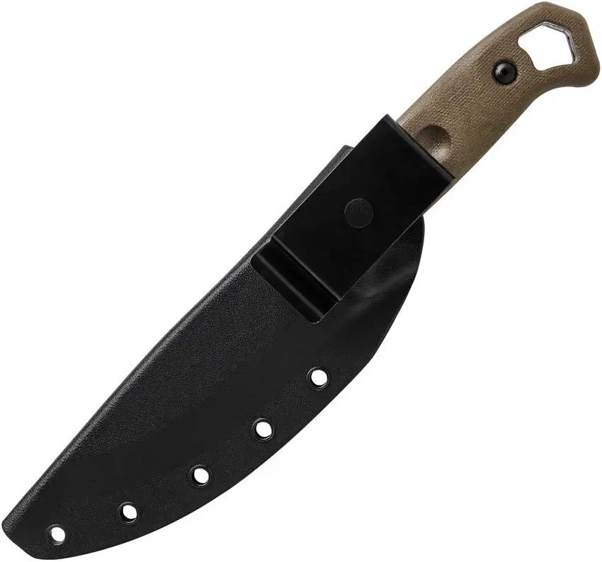 TOPS Brakimo Fixed Blade Knife - 5.25 Inch Gray Tungsten Cerakote 1095HC Blade With Green Canvas Micarta Handle by TOPS