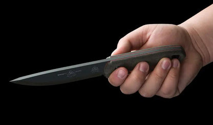 TOPS Brakimo Fixed Blade Knife - 5.25 Inch Gray Tungsten Cerakote 1095HC Blade With Green Canvas Micarta Handle by TOPS