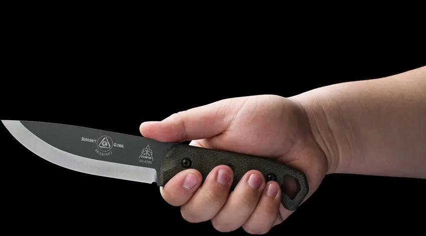 TOPS Brakimo Fixed Blade Knife - 5.25 Inch Gray Tungsten Cerakote 1095HC Blade With Green Canvas Micarta Handle by TOPS