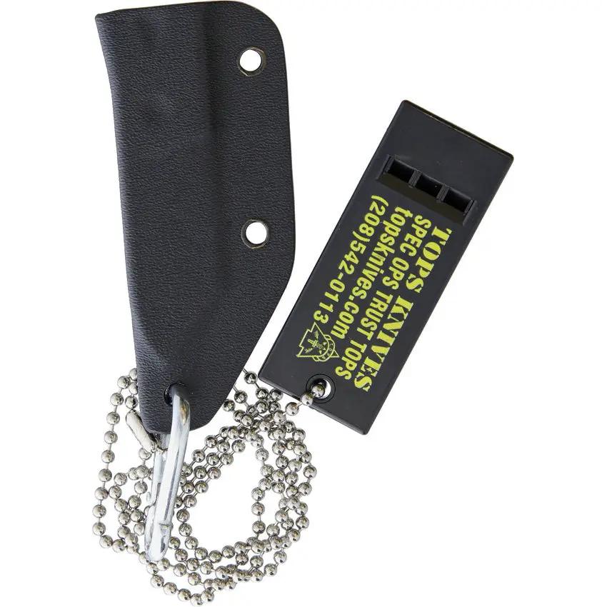 TOPS Chico Neck Knife Chi01 4.5in Overall 2in 1095 Carbon Steel Blade With Black Coating LED Light Neck Sheath Outdoor by Black Country Outdoor
