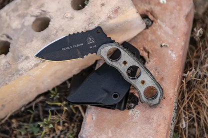 TOPS Devils Elbow XL Tactical Knife 6 Inch Overall Fixed Blade - With 1095 Steel Tang Micarta Handle And Kydex Sheath by TOPS