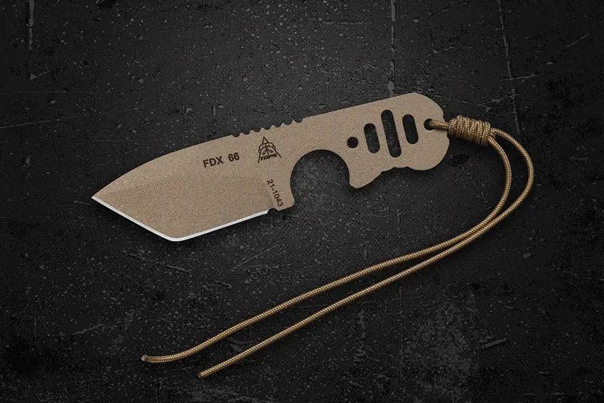 TOPS FDX 66 Fixed Blade Knife With Tanto Point 1095 High Carbon Steel Outdoor Survival Lanyard Whistle Belt Sheath by Black Country Outdoor