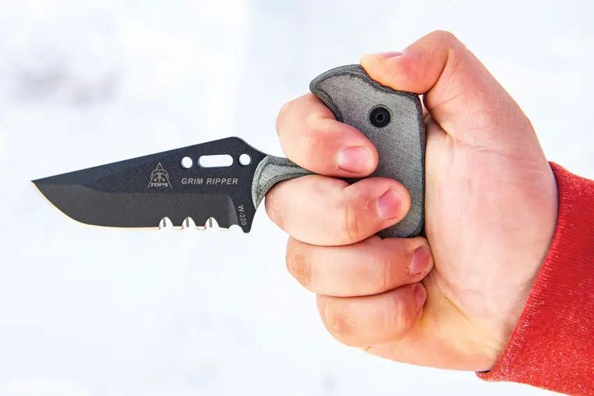 TOPS Grim Ripper GRPR01 Fixed Blade Knife - Traction Coated 1095HC Blade With Micarta Handle Kydex Sheath Outdoorsmen by TOPS