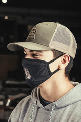 TOPS Face Mask One Size Fits Most For Adults With Secure Ear Loops Black Logo Front by Black Country Outdoor