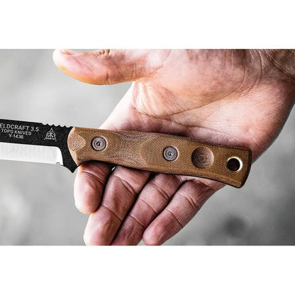 TOPS Fieldcraft Fixed Blade Knife 3.75in Modified Scandi Grind Full Tang Canvas Micarta Handle Kydex Sheath Outdoorsmen by Black Country Outdoor