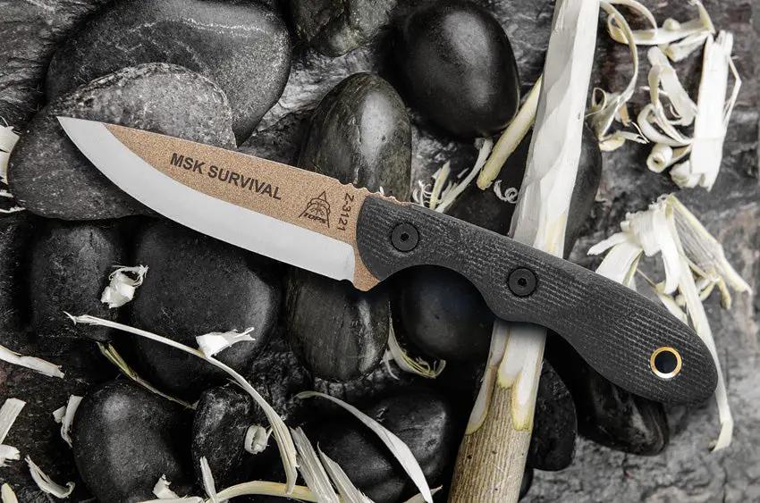 TOPS Mini Scandi Survival Knife MSK-SURV Tan Two Tone Finish Full Tang For Outdoor Fans Micarta Handle Kydex Sheath by Black Country Outdoor