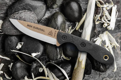 TOPS Mini Scandi Survival Knife MSK-SURV Tan Two Tone Finish Full Tang For Outdoor Fans Micarta Handle Kydex Sheath by Black Country Outdoor