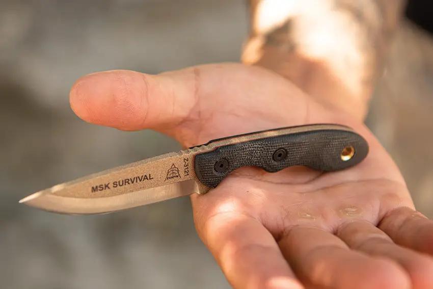 TOPS Mini Scandi Survival Knife MSK-SURV Tan Two Tone Finish Full Tang For Outdoor Fans Micarta Handle Kydex Sheath by Black Country Outdoor