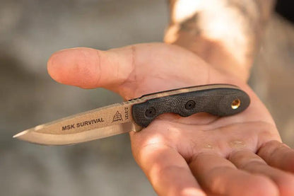 TOPS Mini Scandi Survival Knife MSK-SURV Tan Two Tone Finish Full Tang For Outdoor Fans Micarta Handle Kydex Sheath by Black Country Outdoor