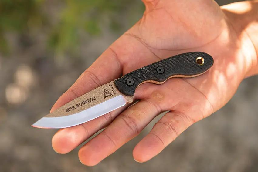 TOPS Mini Scandi Survival Knife MSK-SURV Tan Two Tone Finish Full Tang For Outdoor Fans Micarta Handle Kydex Sheath by Black Country Outdoor