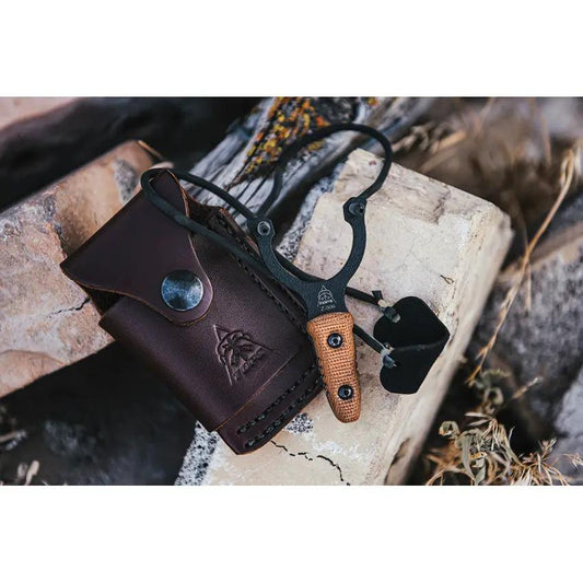 TOPS Mini Slingshot MSLI-01 - Compact Rugged Steel Frame With Tan Canvas Micarta Handle For Outdoors by TOPS