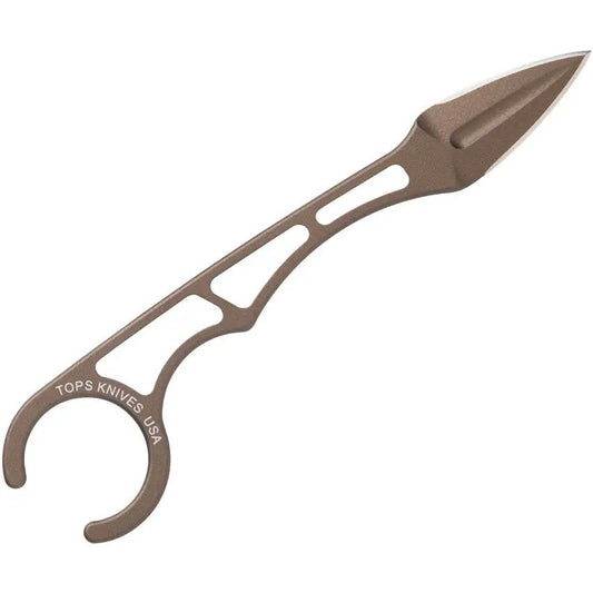 TOPS Papa Delta PD-01 Fixed Blade Knife - Compact Neck Knife with 1095HC Double Edge Blade Bronze Finish Kydex Sheath by TOPS