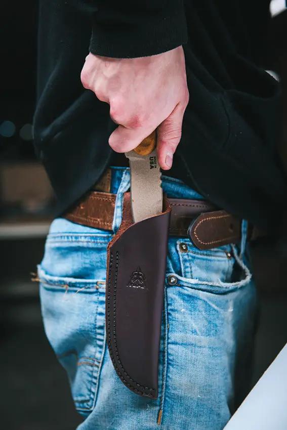 TOPS Tex Creek 69 Knife Tan Blade And Handle With Drop Point 1095 Steel Micarta Leather Sheath For Outdoorsmen by Black Country Outdoor