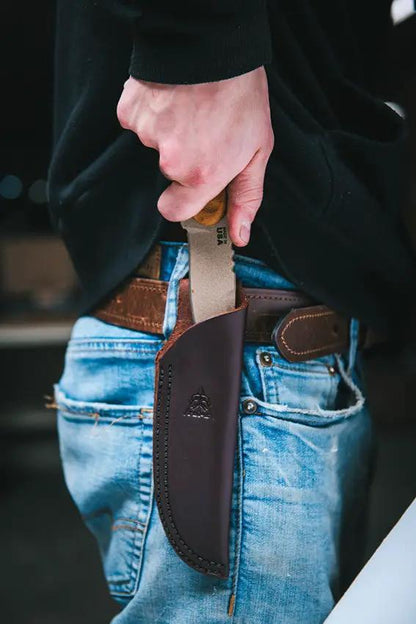 TOPS Tex Creek 69 Knife Tan Blade And Handle With Drop Point 1095 Steel Micarta Leather Sheath For Outdoorsmen by Black Country Outdoor