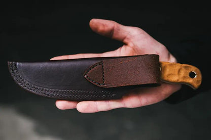 TOPS Tex Creek 69 Knife Tan Blade And Handle With Drop Point 1095 Steel Micarta Leather Sheath For Outdoorsmen by Black Country Outdoor