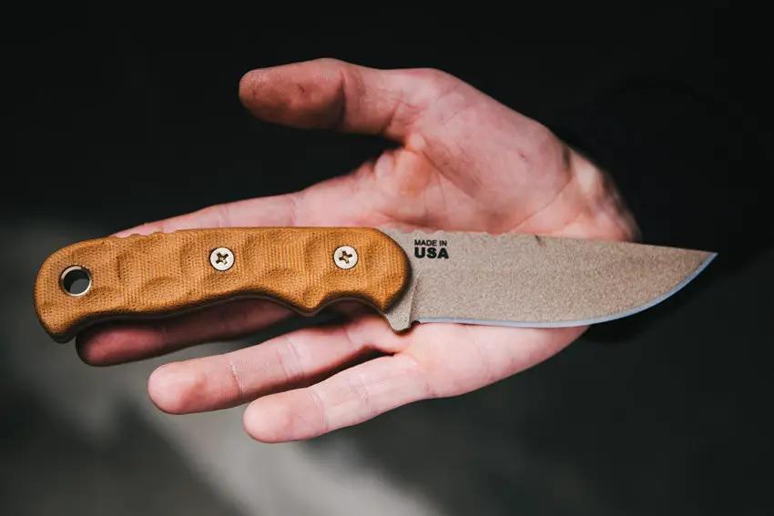 TOPS Tex Creek 69 Knife Tan Blade And Handle With Drop Point 1095 Steel Micarta Leather Sheath For Outdoorsmen by Black Country Outdoor