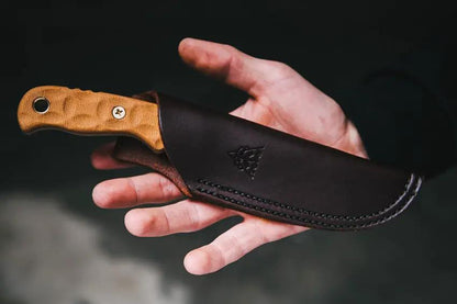 TOPS Tex Creek 69 Knife Tan Blade And Handle With Drop Point 1095 Steel Micarta Leather Sheath For Outdoorsmen by Black Country Outdoor