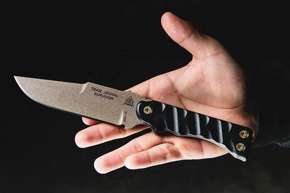 TOPS Team Jackal Survivor TMJK5S Fixed Blade Knife for Survivalists Thumb Jimping 5 Inch 1095 Steel Full Tang G10 Handle by Black Country Outdoor